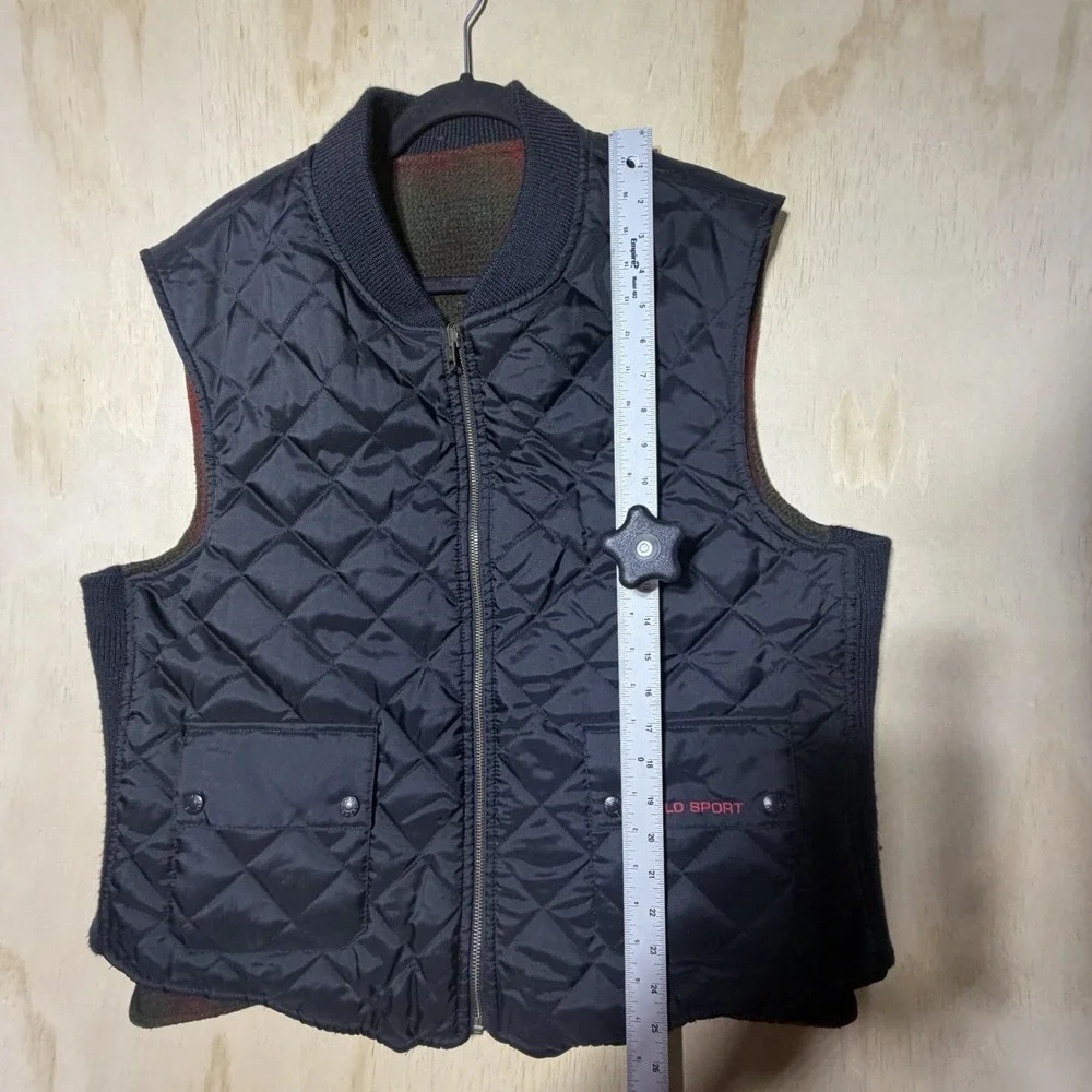 Vintage Polo Sport Ralph Lauren Reversible Vest Wool Plaid Quilted Men's XL